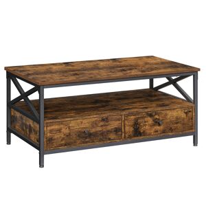 SONGMICS Table basse effet bois acier marron rustique et noir Marron 100x45x55cm