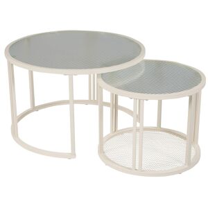 Urban Meuble Lot de 2 tables basses gigognes verre ondulé structure blanc - Publicité
