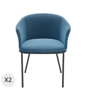 Potiron Paris Lot de 2 fauteuils de salle a manger en velours bleu