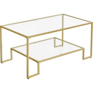 VASAGLE Table basse 2 niveaux en verre trempe dore metallique