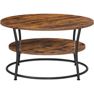 VASAGLE Table basse table ronde effet bois marron rustique et noir