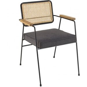 MACABANE Fauteuil métal noir assise tissu gris foncé dossier rotin - Publicité