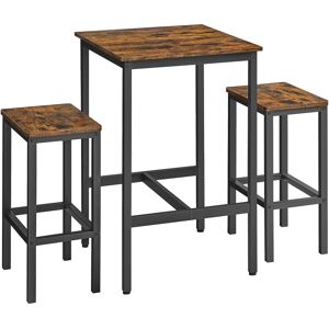 VASAGLE Ensemble table de bar avec 2 tabourets effet bois marron rustique