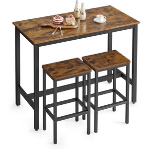 VASAGLE Ensemble table de bar avec 2 tabourets effet bois marron rustique