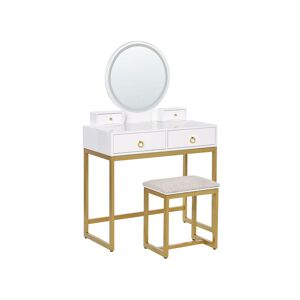 Beliani Coiffeuse blanc et doré avec miroir à LED et tabouret - Publicité
