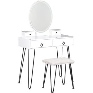 Beliani Coiffeuse blanc et noir avec miroir a LED et tabouret