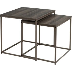 Unimasa Set de 2 tables basses gigognes bois et metal gris 50x50x50cm