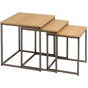 Wadiga Set de 3 tables basses gigognes couleur bois naturel et metal gris 40x Marron 40x42x40cm