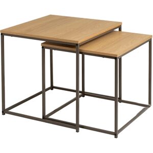 Unimasa Set de 2 tables basses gigognes couleur bois naturel et metal gris 50x