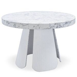Menzzo Table ronde extensible effet marbre blanc pieds blanc