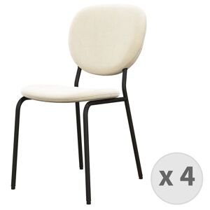 Moloo Chaise en Velours Vanille et metal noir x4 Blanc 52x83x43cm