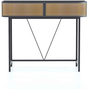 Potiron Paris Table console noire avec tiroirs rotin tresse