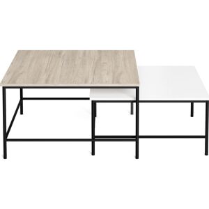 Homifab Set de 2 tables basses gigognes carrées effet bois et blanc - Publicité