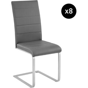 Tectake Lot de 8 chaises Rembourré avec revêtement en cuir synthétique gris - Publicité