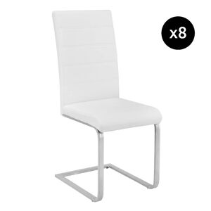 Tectake Lot de 8 chaises Rembourré avec revêtement en cuir synthétique blanc - Publicité