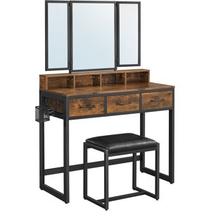 VASAGLE Coiffeuse avec tabouret miroir triple 3 tiroirs marron rustique - Publicité