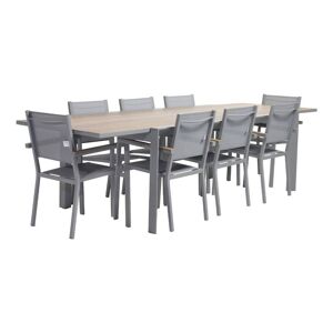sweeek Table de jardin gris clair 200/300cm 8 fauteuils Gris 104x75x300cm