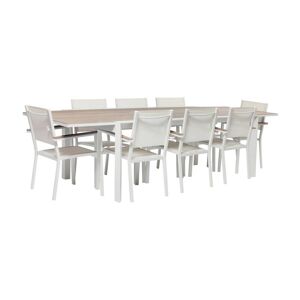 sweeek Table de jardin blanche 200/300cm avec 8 fauteuils Blanc 104x75x300cm