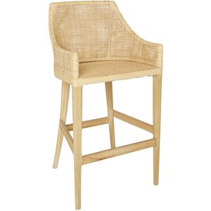 Tabouret de bar en cannage de rotin et teck beige Beige 54x104x53cm