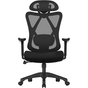 SONGMICS Fauteuil de bureau pivotant ergonomique acier noir