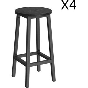 VASAGLE Tabourets de bar lot de 4 rond avec repose-pieds effet bois noir