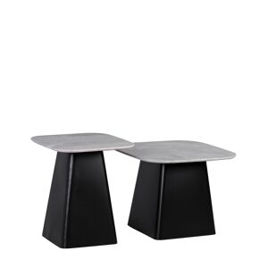 Set de 2 tables d'appoint en fer et marbre bicolore Noir 40x47x40cm