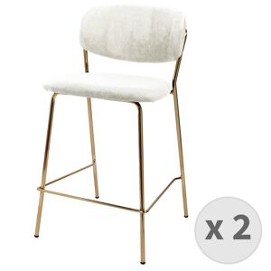 Moloo Tabouret de bar en tissu cotele Ecru et metal dore brosse x2 Blanc 55x88x46cm