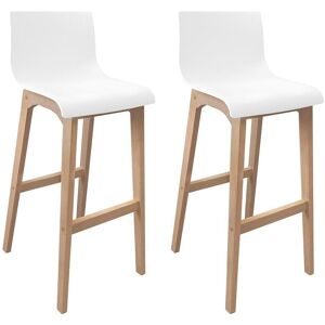 Mob In Tabourets de bar 75 cm pieds chene assise plastique blanche -Lot de 2