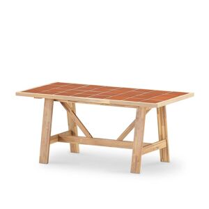Defora Home Table de jardin en bois et ceramique terre cuite 168x87cm Rouge 168x75x87cm
