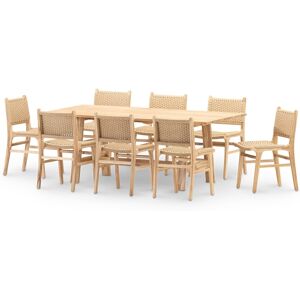 Defora Home Ensemble table et chaise 8 places en bois 200x100 Beige 200x75x100cm