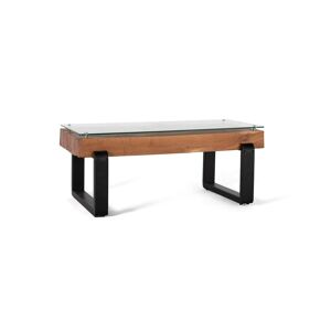 GINER Y COLOMER Table basse bois recupere et base metal avec plateau en verre