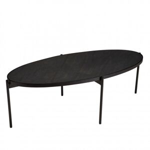 MACABANE Table basse ovale 131x65cm noire effet pierre pieds en metal
