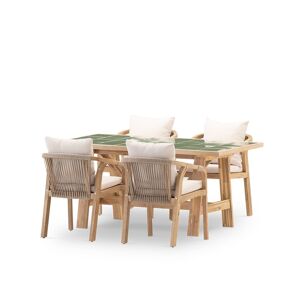 Defora Home Set table et 4 chaises en bois et ceramique verte 168x87 Vert 168x75x87cm