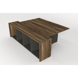 Menzzo Table basse convertible avec rangement bois foncé et anthracite - Publicité