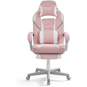 SONGMICS Fauteuil de bureau repose-pieds telescopique rose bonbon et blanc