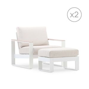 Defora Home Set 2 fauteuils avec repose-pied alum blanc et accoudoirs effet bois