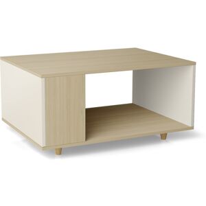 Yzon Table basse bois effet chêne clair, 1 porte, blanc cassé L90 x l60cm - Publicité