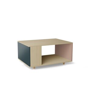 Yzon Table basse bois effet chêne clair, 1 porte, 2 couleurs L90 x l60cm - Publicité