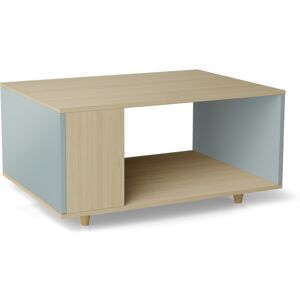 Yzon Table basse bois effet chêne clair, 1 porte, bleu clair L90 x l60cm - Publicité