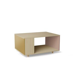 Yzon Table basse bois effet chêne clair, 1 porte, 2 couleurs L90 x l60cm - Publicité