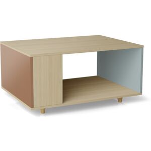 Yzon Table basse bois effet chêne clair, 1 porte, 2 couleurs L90 x l60cm - Publicité