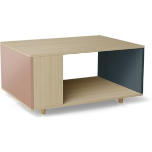 Yzon Table basse bois effet chêne clair, 1 porte, 2 couleurs L90 x l60cm - Publicité