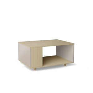 Yzon Table basse bois effet chêne clair, 1 porte, gris clair L90 x l60cm - Publicité
