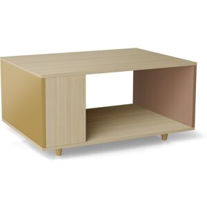 Yzon Table basse bois effet chêne clair, 1 porte, 2 couleurs L90 x l60cm - Publicité