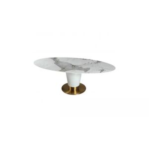 meubles moss Table ovale plateau céramique effet marbre beige pied blanc - Turin 220x110