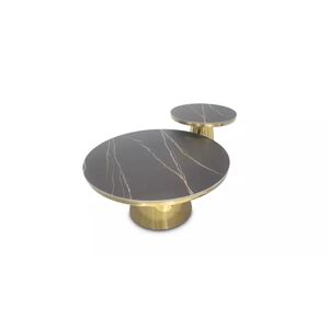 meubles moss Tables basses gigognes effet marbre noir pieds dorés - Gaspard Ø80/50