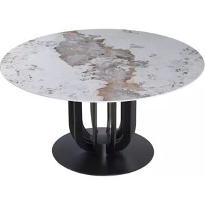 meubles moss Table ronde plateau céramique beige pied noir - Bertille Ø135