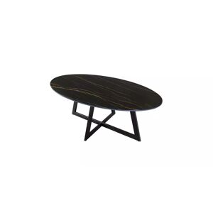 meubles moss Table basse ovale en céramique effet marbre noir pied noir - Louison 130x80