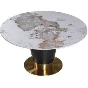 meubles moss Table ronde plateau en céramique beige pied metal noir - Naples Ø150