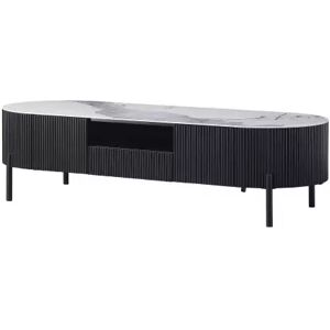 meubles moss Meuble TV noir plateau céramique beige laqué effet marbre - Aubrey Noir 150cm